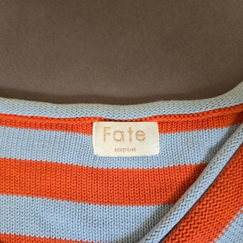 Fate Sweater Women Medium Multicolor Striped Patchwork Asymmetric Cotton Knit - Picture 4 of 6
